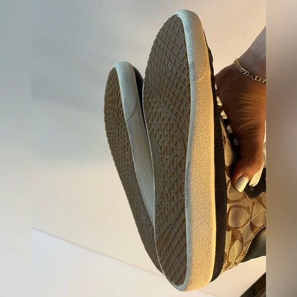 Coach Ellis Signature Canvas Womens Sz 6.5 High Top Khaki Brown Sneakers Shoes - Picture 10 of 10